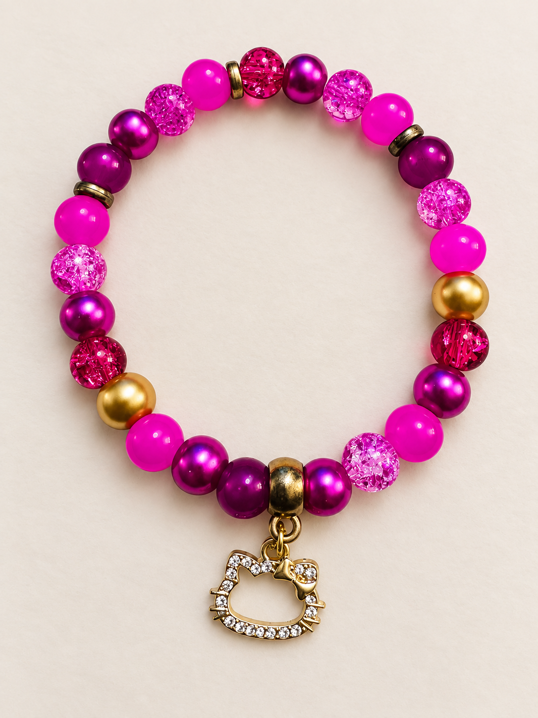 Kitty Glam Stretch Bracelet – Hot Pink, Purple & Gold Kitty Charm Bracelet