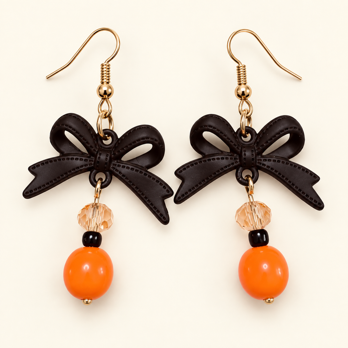 Midnight Bow & Pumpkin Glow – Halloween Bow Earrings