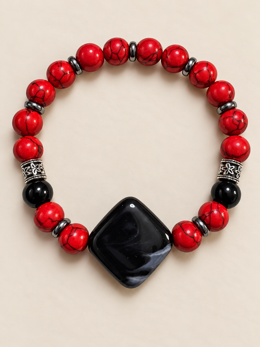Crimson Noir Stretch Bracelet – Red & Black Beaded Bracelet