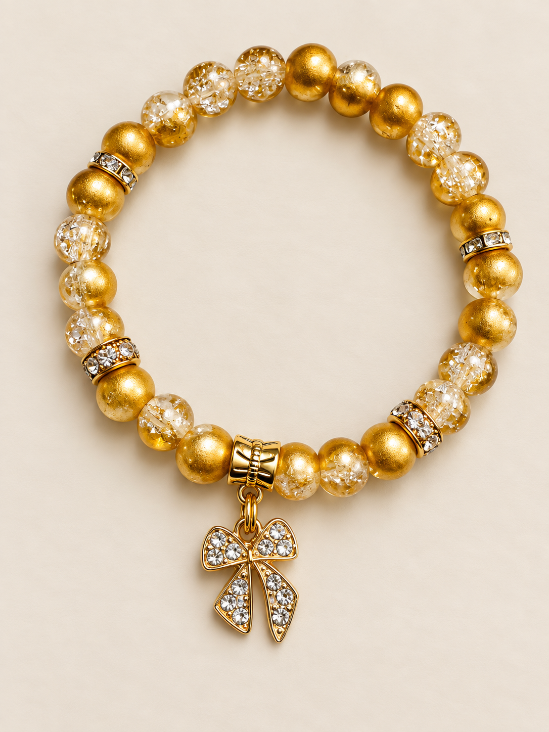 Golden Grace Stretch Bracelet – Gold & Clear Beaded Bow Bracelet