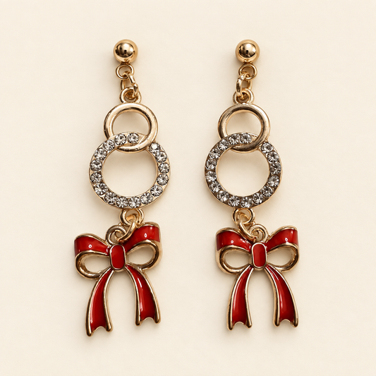 Holiday Bow Sparkle – Christmas Bow Earrings