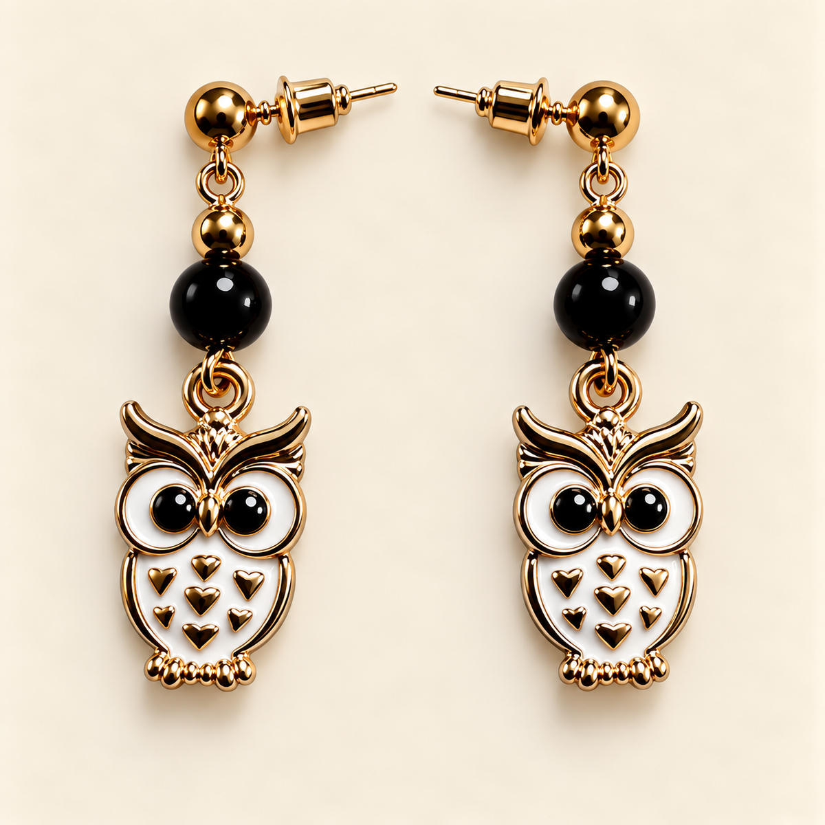 Owl About You – Gold & White Owl Earrings