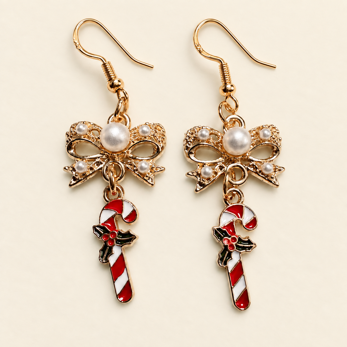 Peppermint & Pearls – Christmas Candy Cane Earrings