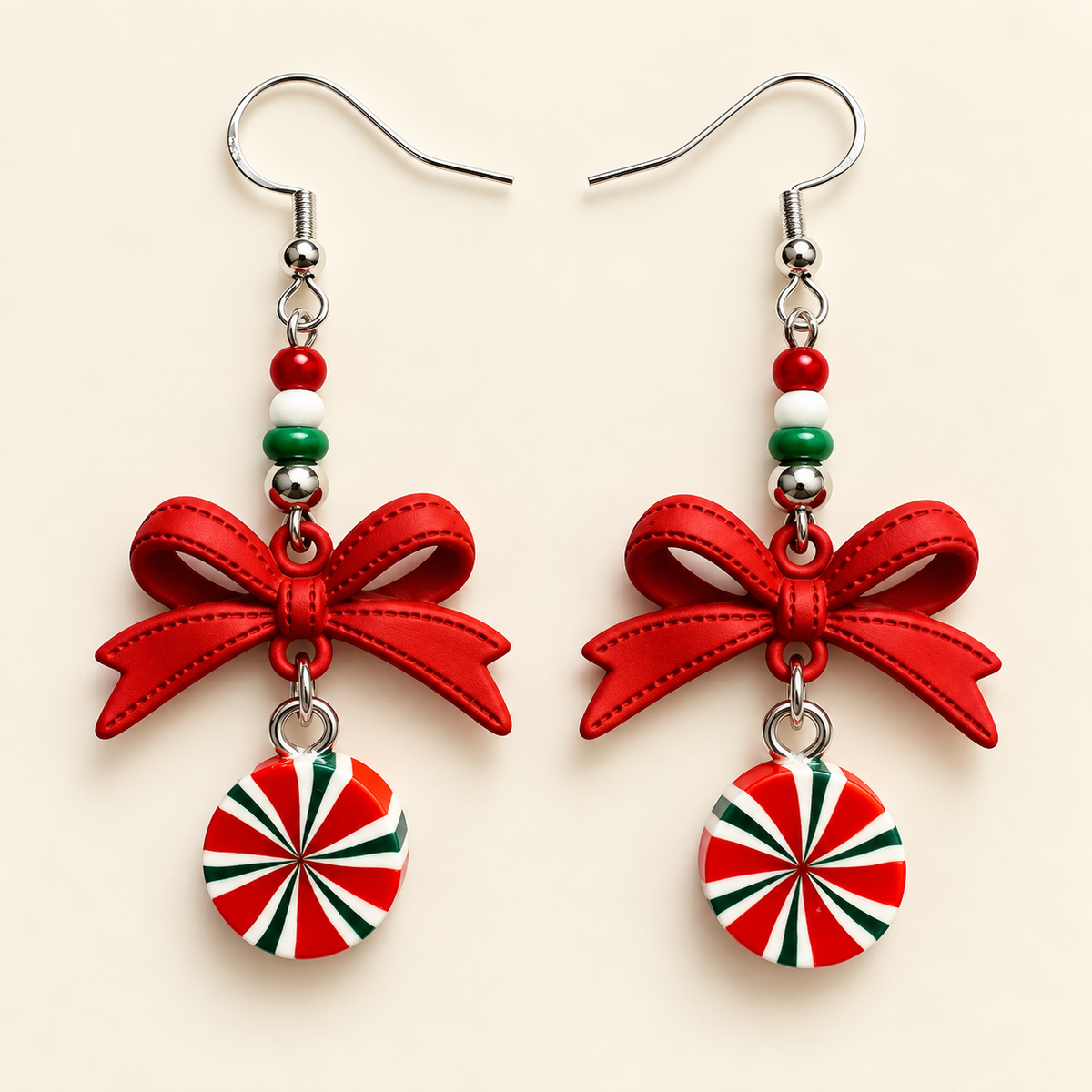 Peppermint Pretty – Christmas Peppermint Bow Earrings