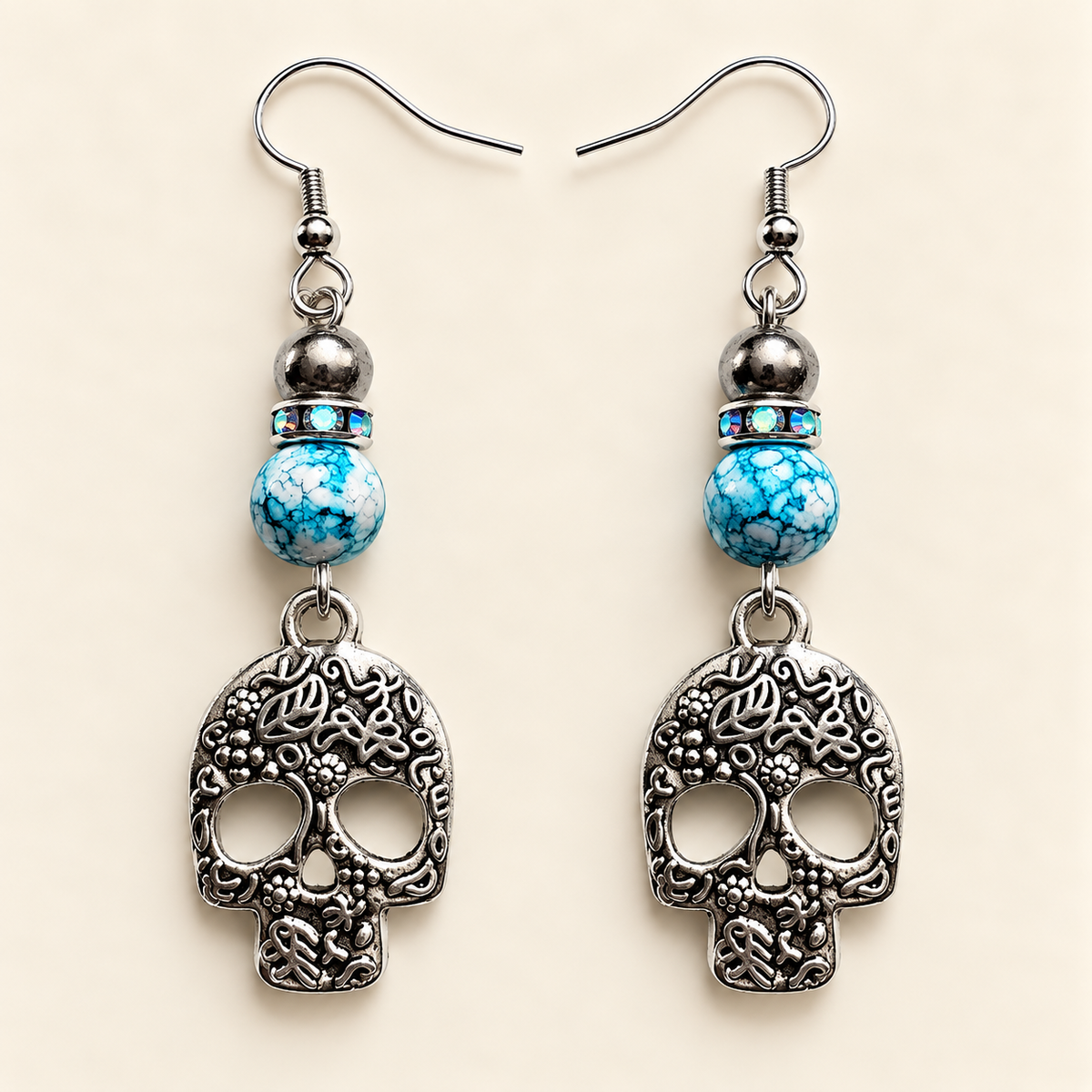 Sugar Skull Spark – Turquoise Skull Earrings