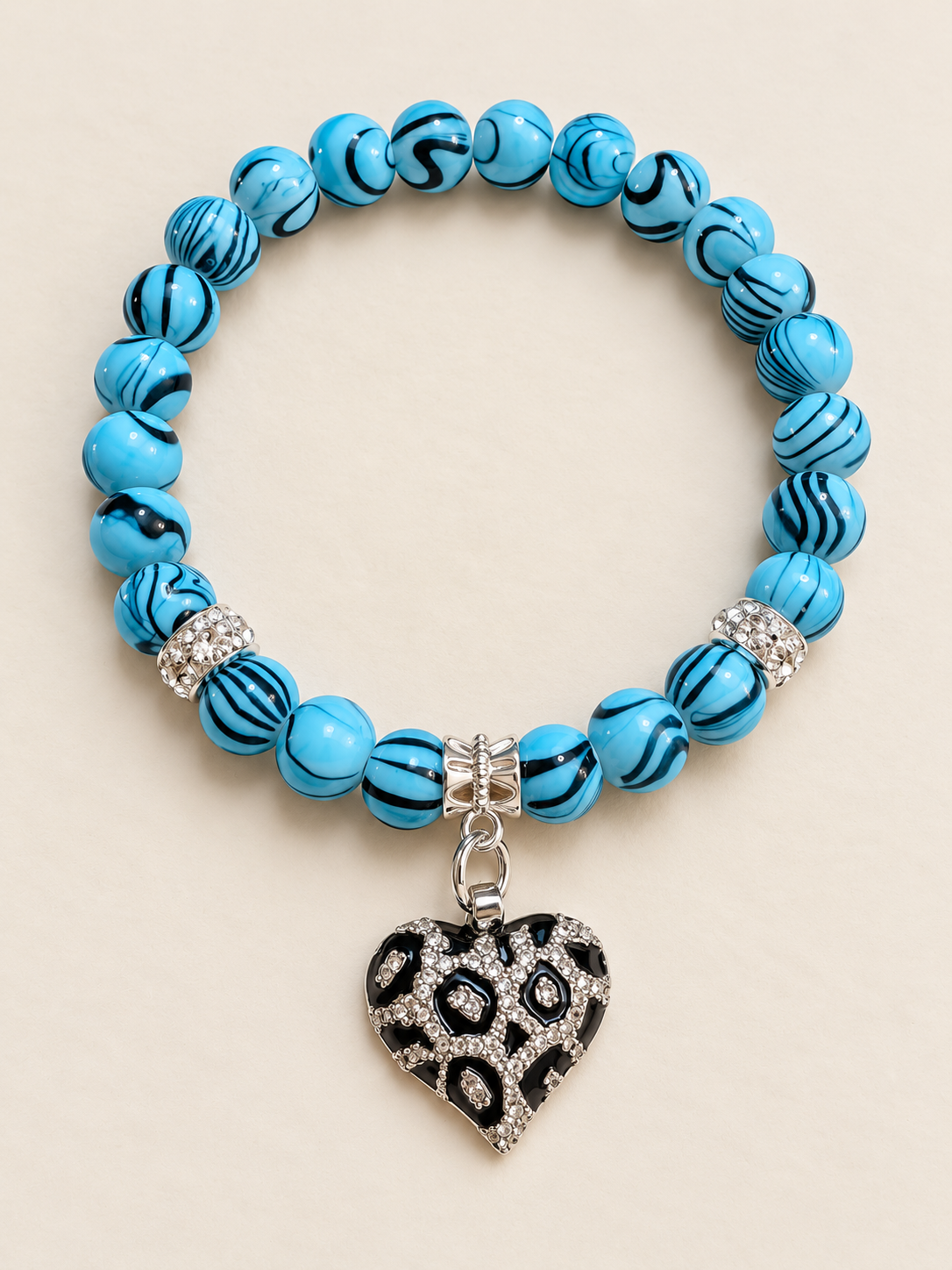 Turquoise Wildheart Stretch Bracelet – Turquoise, Black & Silver Heart Bracelet