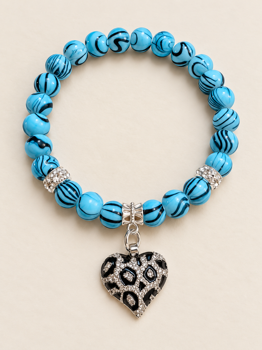 Turquoise Wildheart Stretch Bracelet – Turquoise, Black & Silver Heart Bracelet
