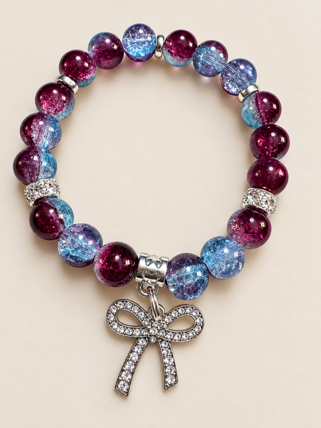 Twilight Bow Stretch Bracelet – Plum, Blue & Silver Bow Bracelet