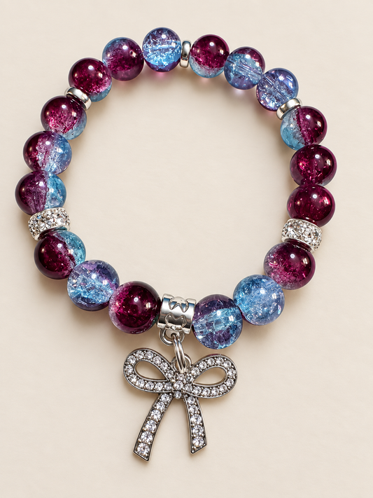 Twilight Bow Stretch Bracelet – Plum, Blue & Silver Bow Bracelet