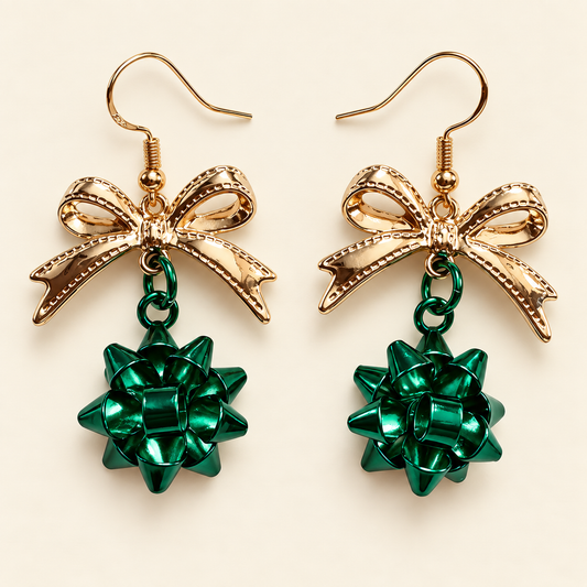 Wrapped in Evergreen – Christmas Gift Bow Earrings
